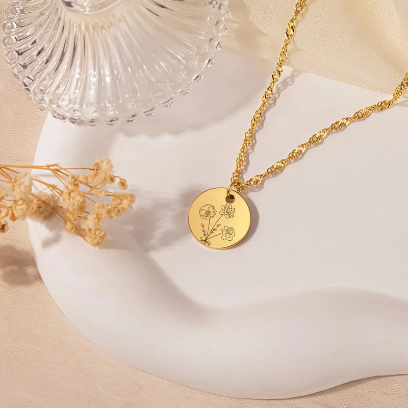 Mothers Day Necklace Handmade Jewelry • Combined Bouquet Flower Necklace • Personalized Necklace Engraved 2, 3, 4, 5 flowers • Gifts For Mom