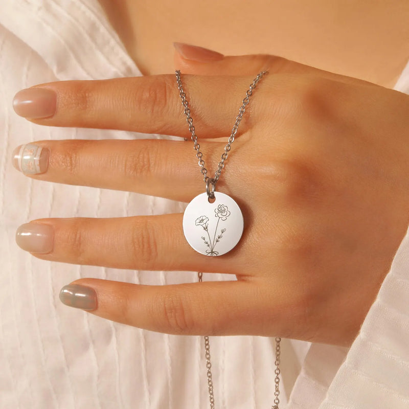 Mothers Day Necklace Handmade Jewelry • Combined Bouquet Flower Necklace • Personalized Necklace Engraved 2, 3, 4, 5 flowers • Gifts For Mom