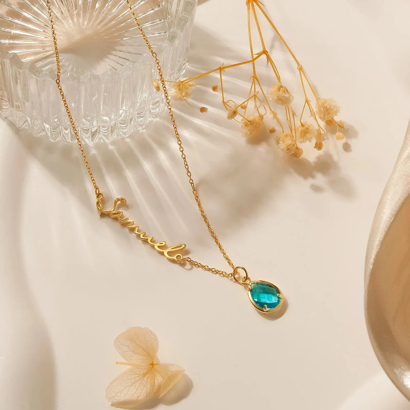 Necklaces for Women - Personalized Necklace with Name and Birthstone - Handmade Name Necklace with Birthstone - Mothers Day Gifts for Mom