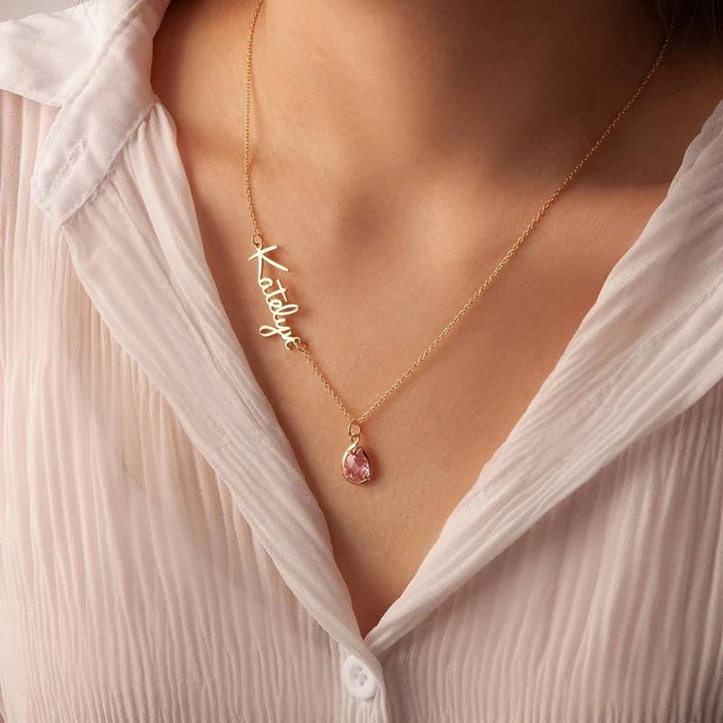 Necklaces for Women - Personalized Necklace with Name and Birthstone - Handmade Name Necklace with Birthstone - Mothers Day Gifts for Mom