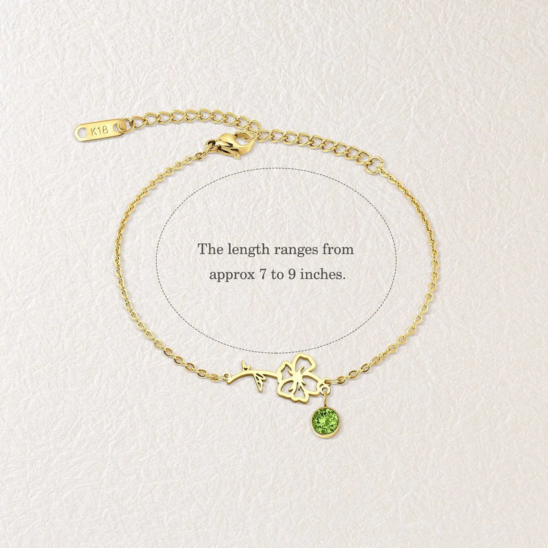 Personalized Birth Flower Bracelet with Birthstone - Floral Jewelry Dainty Flower Charm Bracelet - Handmade Gifts Flower Bracelet for Her