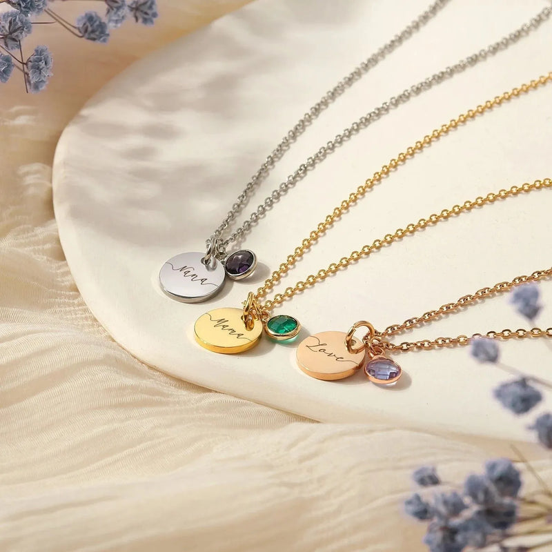Mama Necklace Gold - Personalized Birthstone Name Necklace - Monogram Mother Name Gift - Handmade Engraved Necklace Mothers Day Gifts