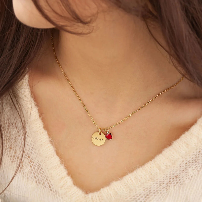 Mama Necklace Gold - Personalized Birthstone Name Necklace - Monogram Mother Name Gift - Handmade Engraved Necklace Mothers Day Gifts