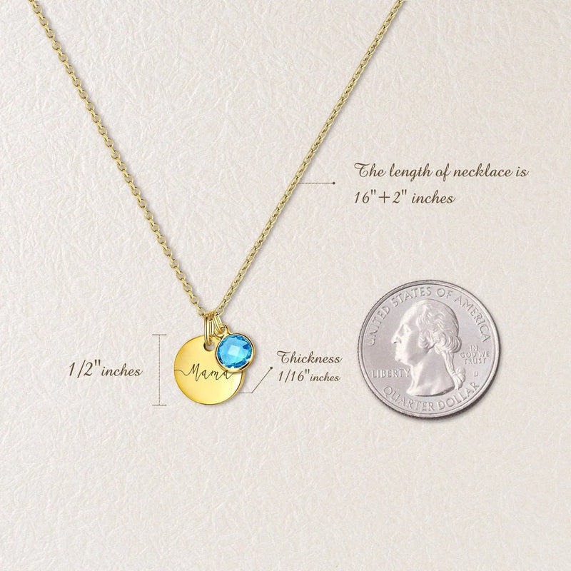 Mama Necklace Gold - Personalized Birthstone Name Necklace - Monogram Mother Name Gift - Handmade Engraved Necklace Mothers Day Gifts