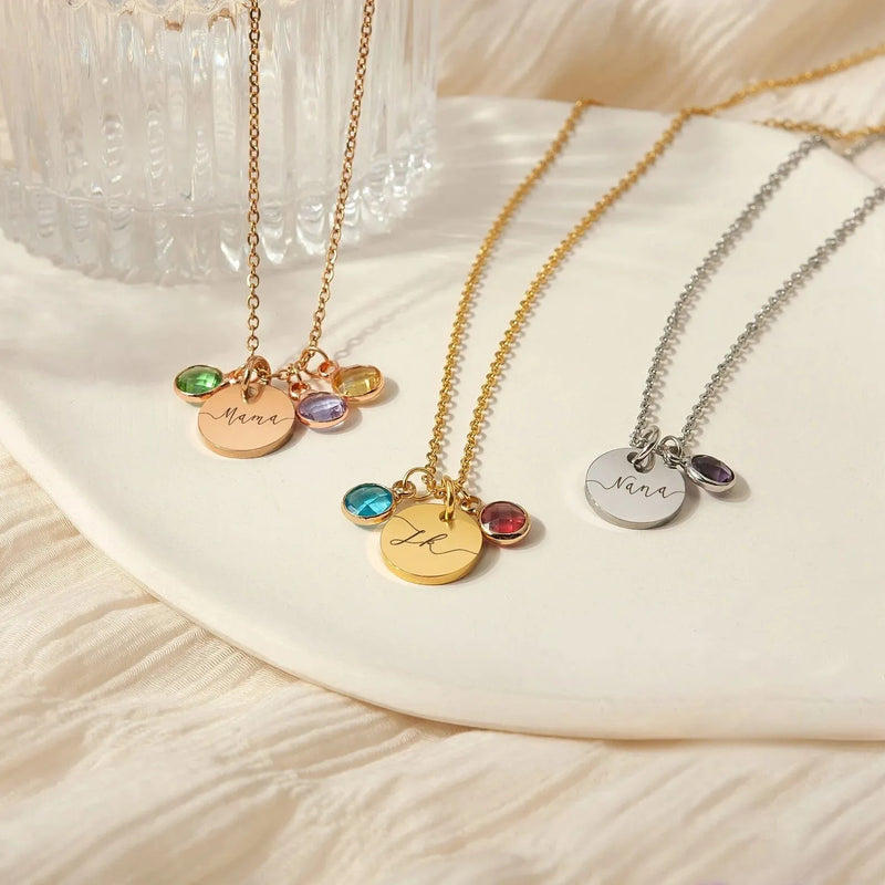 Mama Necklace Gold - Personalized Birthstone Name Necklace - Monogram Mother Name Gift - Handmade Engraved Necklace Mothers Day Gifts