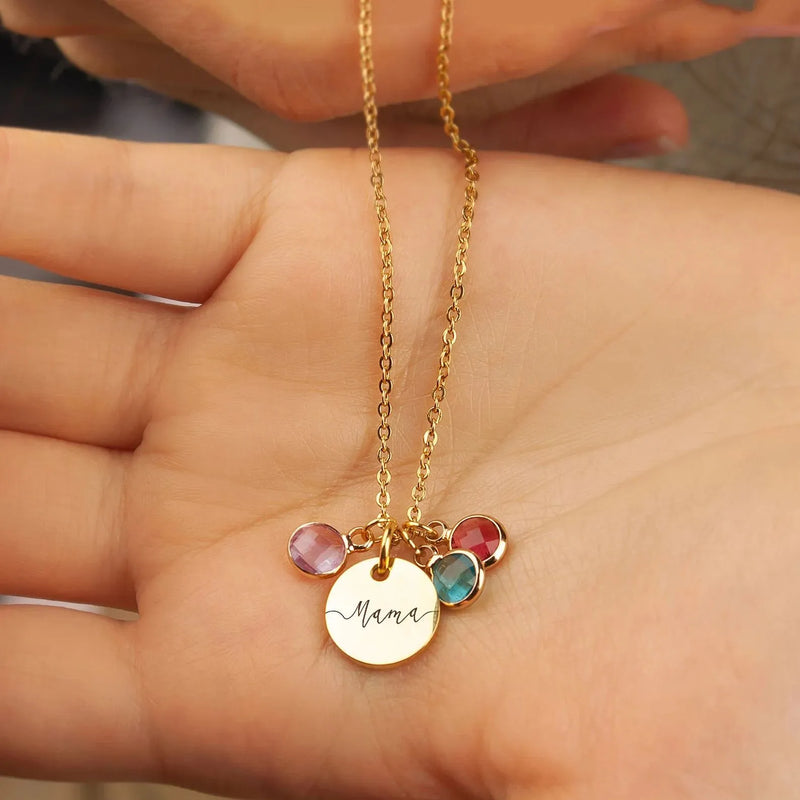 Mama Necklace Gold - Personalized Birthstone Name Necklace - Monogram Mother Name Gift - Handmade Engraved Necklace Mothers Day Gifts