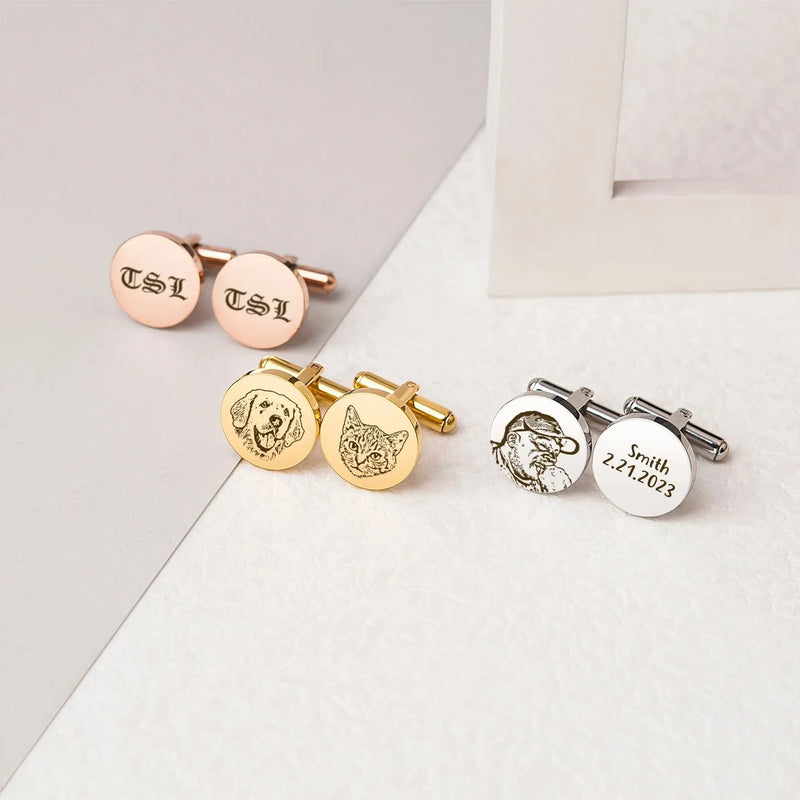 Groom Gift from Bride - Tie Clip and Cufflink Set - Engraved Tie Clip - Custom Portrait Photo Cuff Links - Wedding Gift
