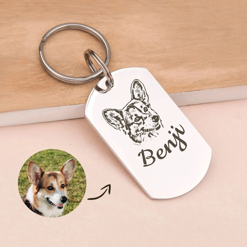Pet Portrait Keychain - Custom Pet Portrait - Dog Keychain Engraved from Actual Photo - Pet Photo Keychain - Dog Dad Gift Fathers Day