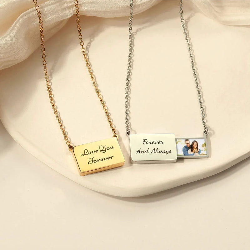 Graduation Gifts - Photo Locket Necklace- Engraved Necklace - Hidden Drawer Photo Necklace - Anniversary Gift for Her - Best Friend Gift