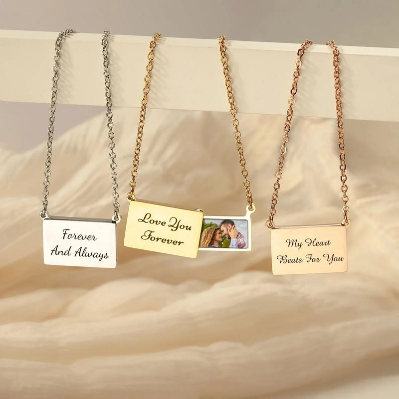 Graduation Gifts - Photo Locket Necklace- Engraved Necklace - Hidden Drawer Photo Necklace - Anniversary Gift for Her - Best Friend Gift