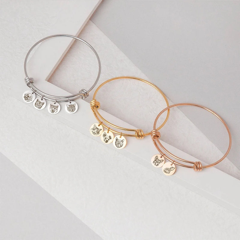 Personalized Gifts - Pet Portrait Custom - Pet Bracelet -Engraved Dog Portrait Charm Bracelet - Pet Memorial Gift - Pet Lover Gift