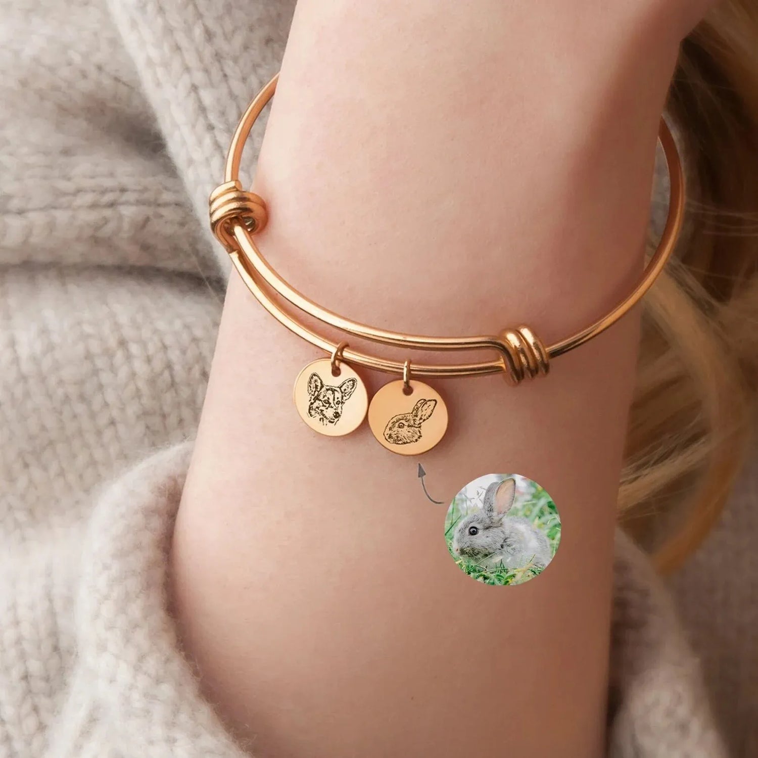 Personalized Gifts - Pet Portrait Custom - Pet Bracelet -Engraved Dog Portrait Charm Bracelet - Pet Memorial Gift - Pet Lover Gift