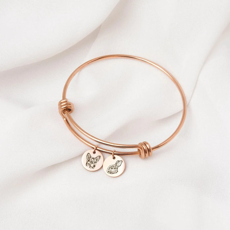 Personalized Gifts - Pet Portrait Custom - Pet Bracelet -Engraved Dog Portrait Charm Bracelet - Pet Memorial Gift - Pet Lover Gift