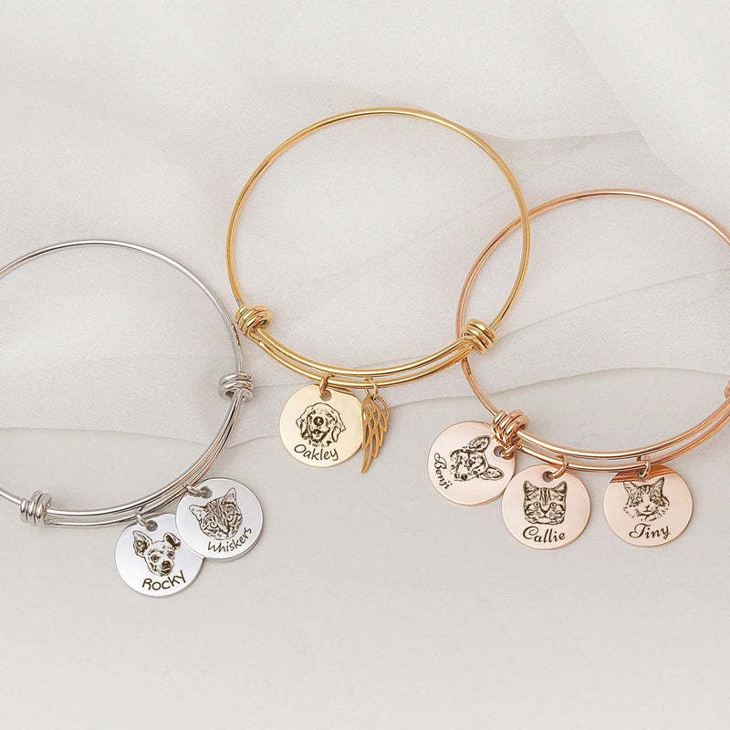 Gift for Friend - Pet Portrait Bracelet - Pet Portrait Custom - Engraved Dog Portrait - Pet Memorial Bracelet - Dog Bracelet