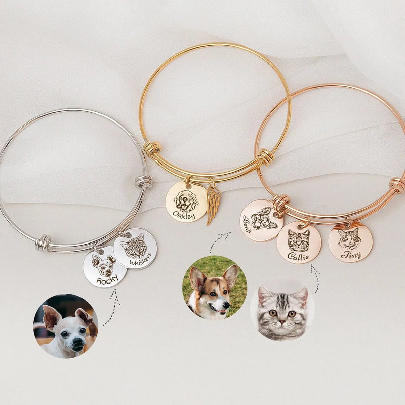 Gift for Friend - Pet Portrait Bracelet - Pet Portrait Custom - Engraved Dog Portrait - Pet Memorial Bracelet - Dog Bracelet