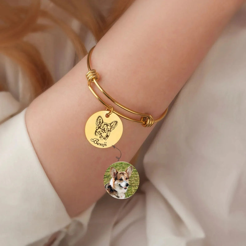 Pet Portrait Bracelet Custom - Engraved Dog and Name Bracelet - Dog Bracelet Personalized Memorial Gift - Mothers Day Gifts for Grandma