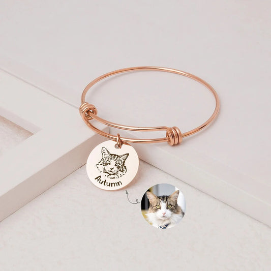 Pet Portrait Bracelet Custom - Engraved Dog and Name Bracelet - Dog Bracelet Personalized Memorial Gift - Mothers Day Gifts for Grandma