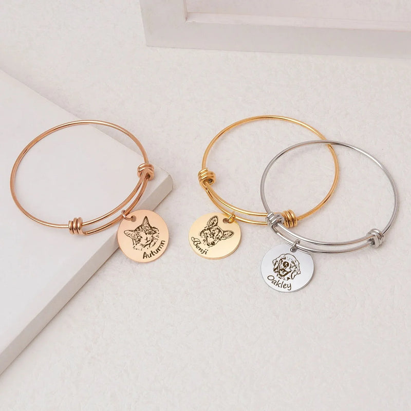 Pet Portrait Bracelet Custom - Engraved Dog and Name Bracelet - Dog Bracelet Personalized Memorial Gift - Mothers Day Gifts for Grandma