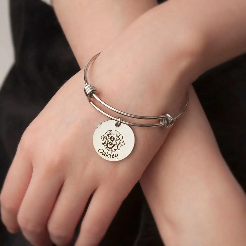 Pet Portrait Bracelet Custom - Engraved Dog and Name Bracelet - Dog Bracelet Personalized Memorial Gift - Mothers Day Gifts for Grandma