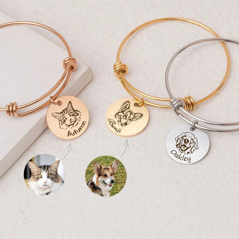 Pet Portrait Bracelet Custom - Engraved Dog and Name Bracelet - Dog Bracelet Personalized Memorial Gift - Mothers Day Gifts for Grandma
