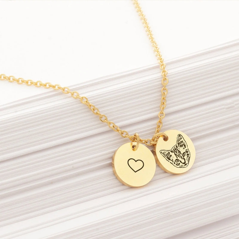 Mothers Day Gifts For Grandma - Pet Portrait Custom - Engraved Your Pet Portrait Necklace - Pet Mini Charms Necklace for Pet Lover