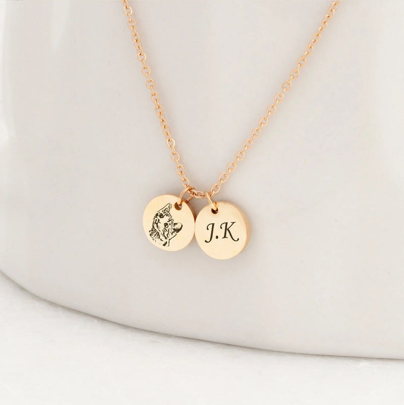 Mothers Day Gifts For Grandma - Pet Portrait Custom - Engraved Your Pet Portrait Necklace - Pet Mini Charms Necklace for Pet Lover