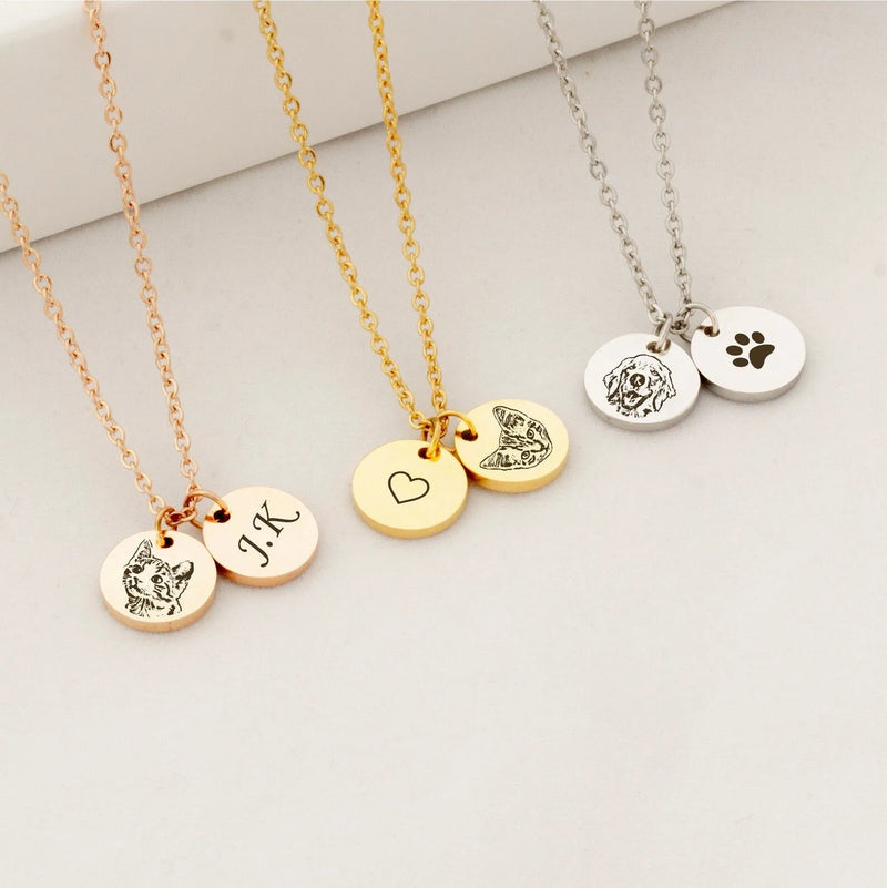 Mothers Day Gifts For Grandma - Pet Portrait Custom - Engraved Your Pet Portrait Necklace - Pet Mini Charms Necklace for Pet Lover