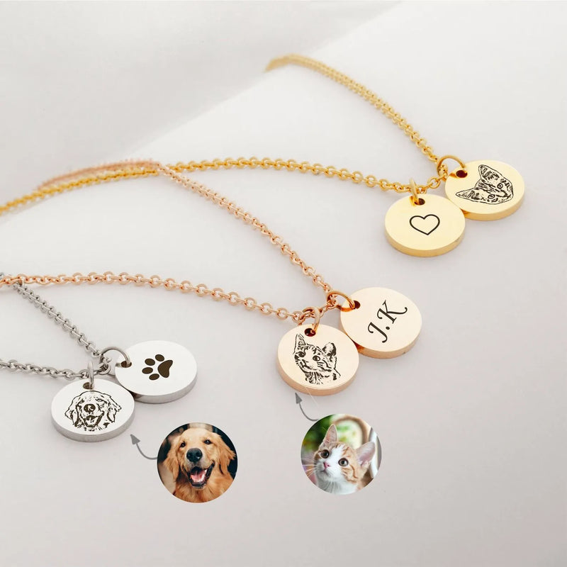 Mothers Day Gifts For Grandma - Pet Portrait Custom - Engraved Your Pet Portrait Necklace - Pet Mini Charms Necklace for Pet Lover