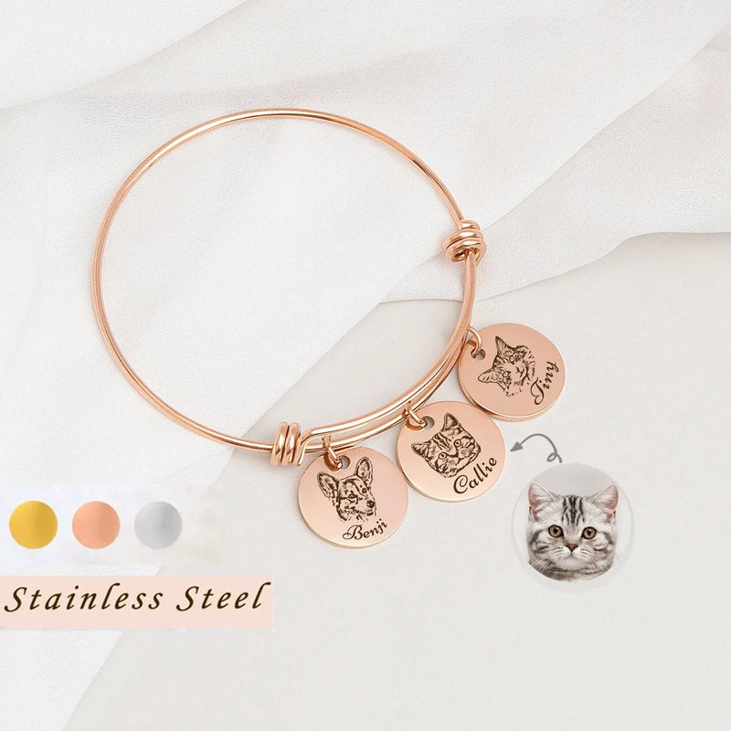 Gifts for Cat Lover - Cat Bracelet - Custom Pet Portrait Bracelet - Pet Memorial Bracelet -Pet Jewelry Grandma Gift Mothers Day Jewelry