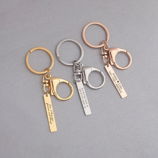 Memorial Gift Custom Fingerprint Keychain - Personalized Handwriting Keychain - Stainless Steel Keychain Vertical Bar Keychain Gifts for Dad