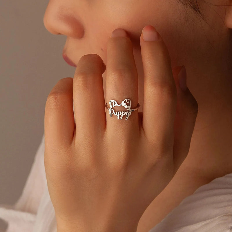 Dog Name Ring | Dog Ears Ring| Custom Pet Name Ring | Personalized Dog Ears | Gift for Pet Lover| Mothers Day Gifts