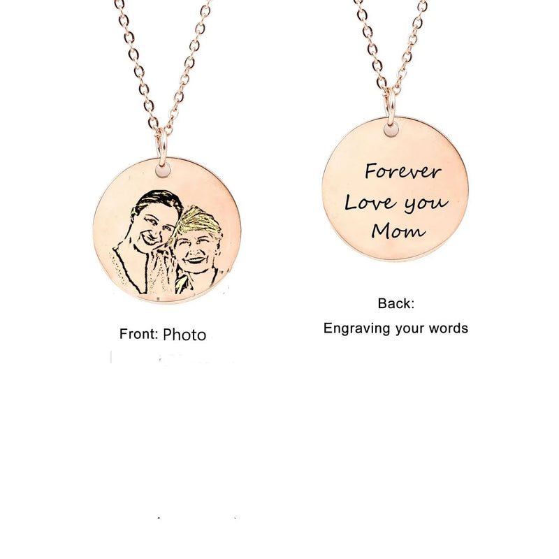 Gift For Mom - Photo Engraved Necklace - Mother and Daughter Photo Necklace - Mother and Child Necklace Personalized Mothers Day Portrait