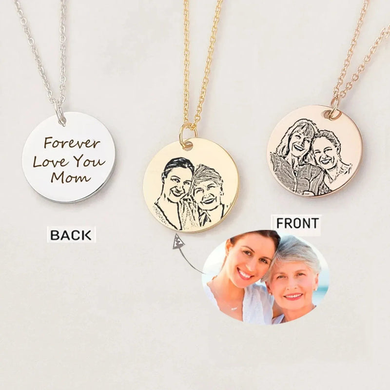 Gift For Mom - Photo Engraved Necklace - Mother and Daughter Photo Necklace - Mother and Child Necklace Personalized Mothers Day Portrait
