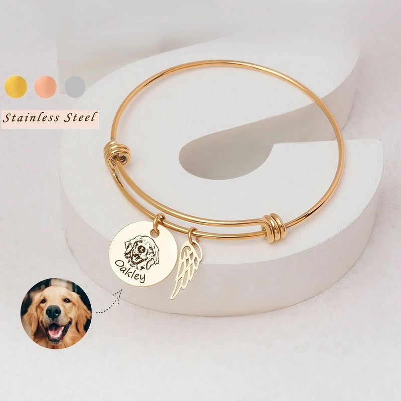Pet Bracelet Personalized - Pet Memorial Bracelet with Angel Wing Charm - Custom Pet Memorial Jewelry Mothers Day Gift for Grandma