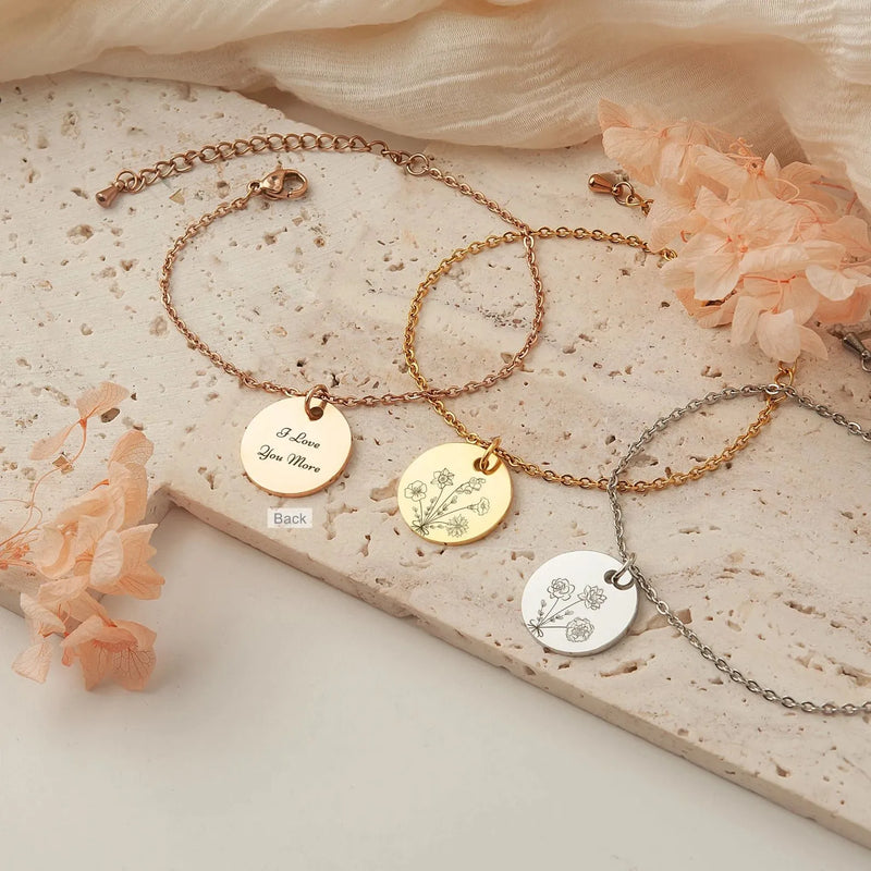 Gift for Mom from Daughter - Combined Bouquet Flower Bracelet - Combined Flowers Custom Bracelet - Family Bracelet for Grandma
