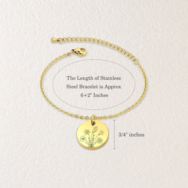 Gift for Mom from Daughter - Combined Bouquet Flower Bracelet - Combined Flowers Custom Bracelet - Family Bracelet for Grandma