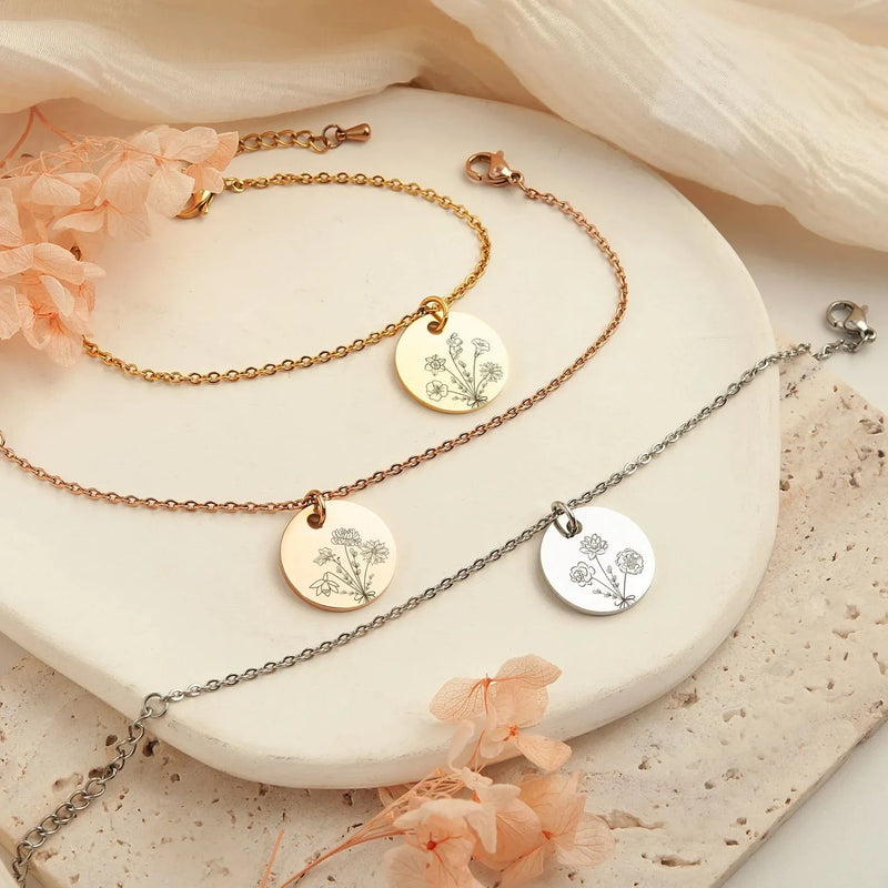 Gift for Mom from Daughter - Combined Bouquet Flower Bracelet - Combined Flowers Custom Bracelet - Family Bracelet for Grandma