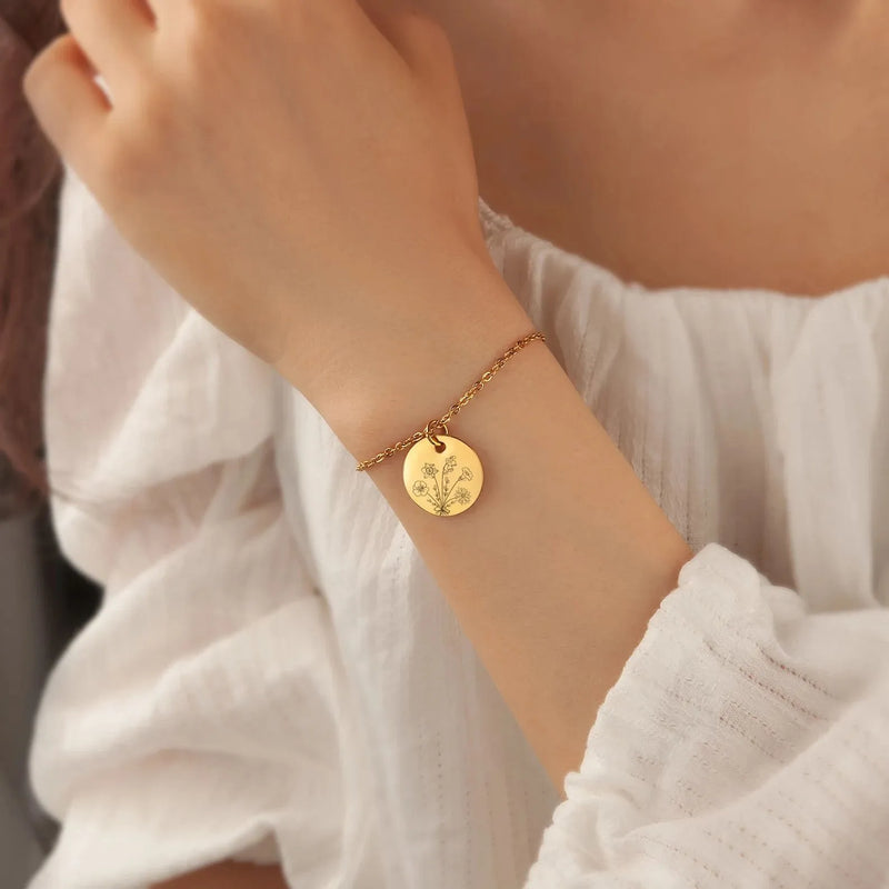 Gift for Mom from Daughter - Combined Bouquet Flower Bracelet - Combined Flowers Custom Bracelet - Family Bracelet for Grandma