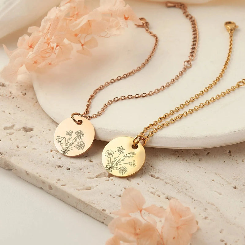 Gift for Mom from Daughter - Combined Bouquet Flower Bracelet - Combined Flowers Custom Bracelet - Family Bracelet for Grandma