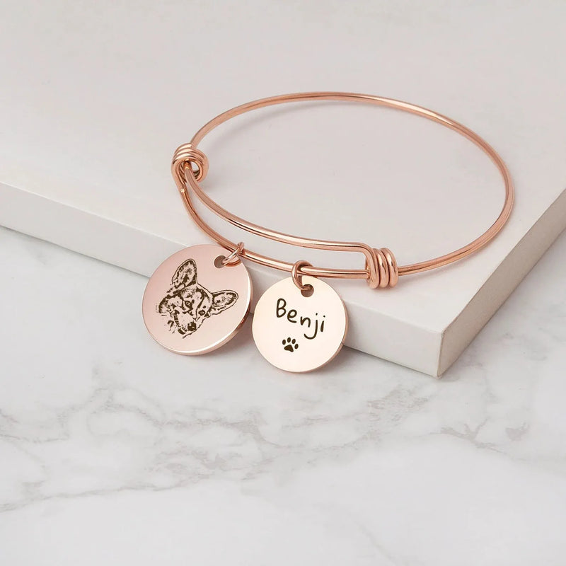 Dog Name Bracelet - Custom Pet Portrait - Pet Loss of Dog Memorial Gift - Dog Portrait Bracelet - Pet Memorial Gift - Grandma Gift