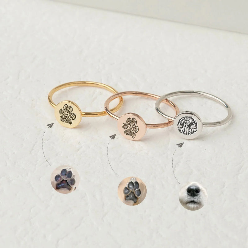 Pet Memorial Gift - Dog Ring - Custom Paw Print Ring - Engraved Nose Print Jewelry - Pet Lover Gift - Gifts for Dog Mom