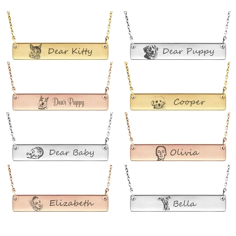 Pet Portrait Custom - Pet Name Bar Necklace - Dog Photo Necklace Personalized - Cat Photo Necklace - Pet Lover Gift Pet Memorial Jewelry Mom