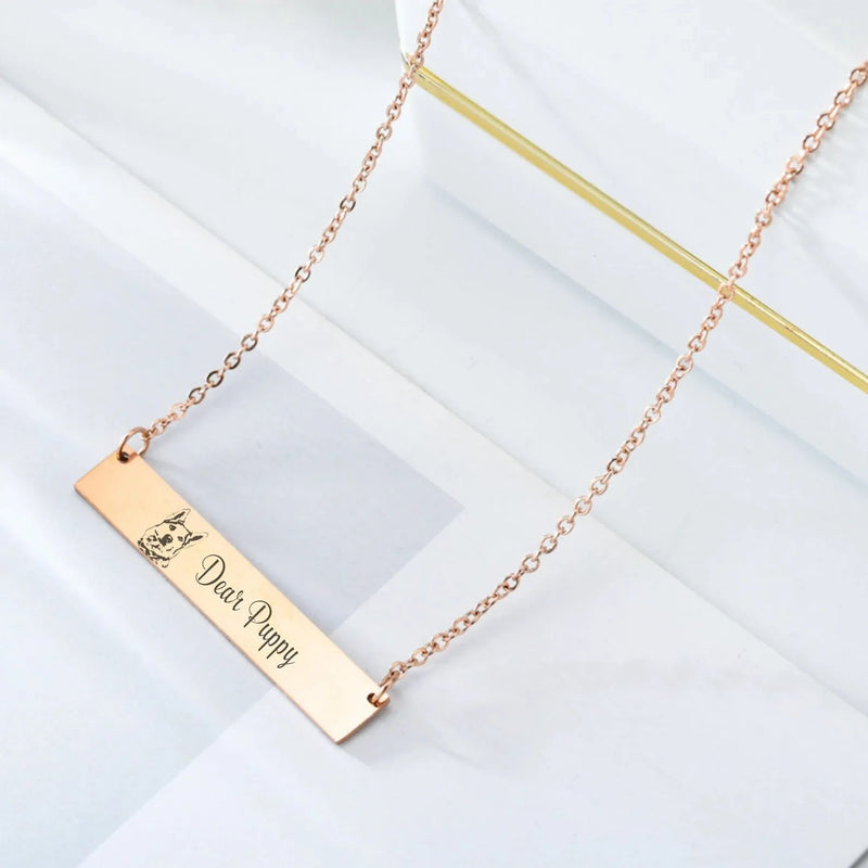Pet Portrait Custom - Pet Name Bar Necklace - Dog Photo Necklace Personalized - Cat Photo Necklace - Pet Lover Gift Pet Memorial Jewelry Mom