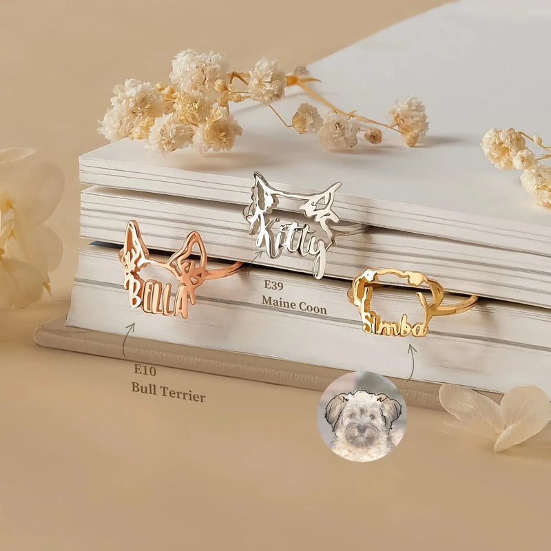 Dog Name Ring | Dog Ears Ring| Custom Pet Name Ring | Personalized Dog Ears | Gift for Pet Lover| Mothers Day Gifts