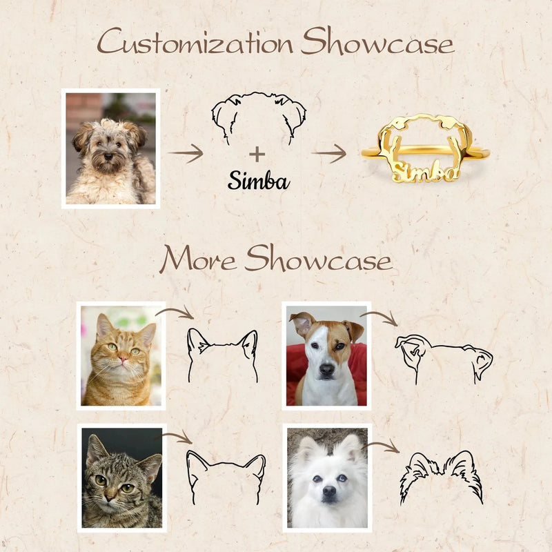 Dog Name Ring | Dog Ears Ring| Custom Pet Name Ring | Personalized Dog Ears | Gift for Pet Lover| Mothers Day Gifts