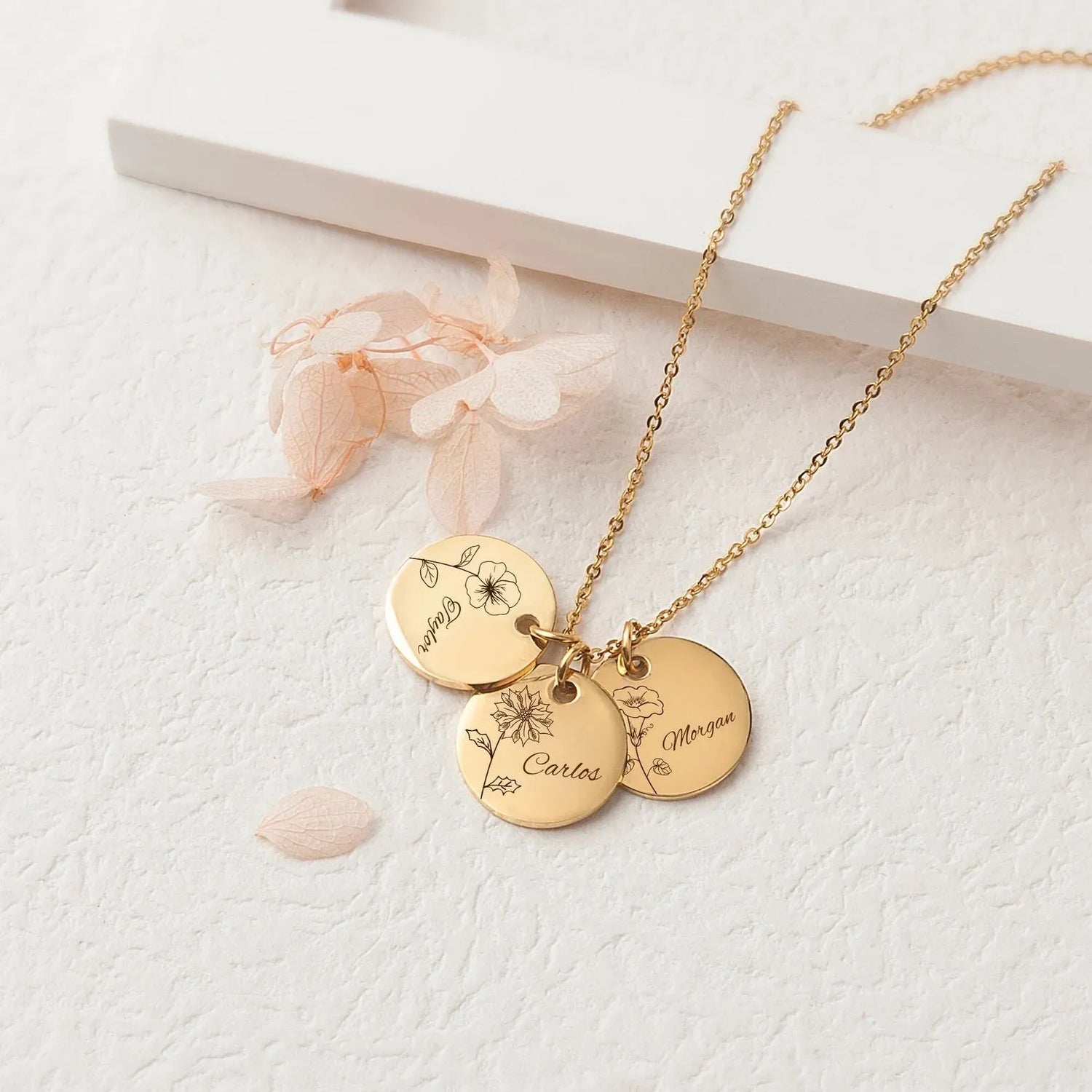 Grandma Necklace - Birth Flower Necklace with Name - Personalized Family Flower Necklace Engraved Name Handmade Gift Grandma Mothers Day