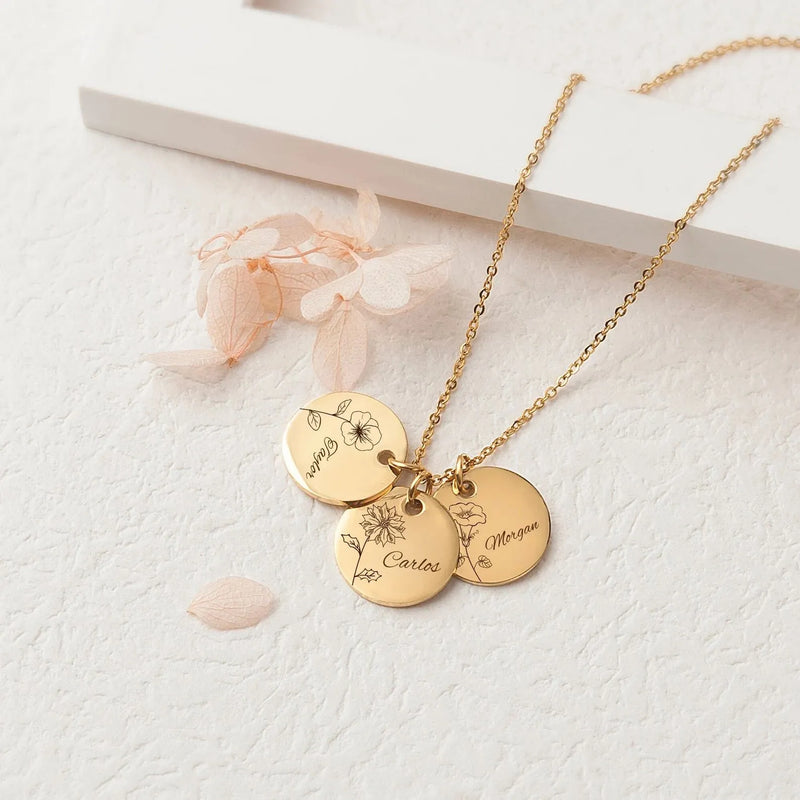 Grandma Necklace - Birth Flower Necklace with Name - Personalized Family Flower Necklace Engraved Name Handmade Gift Grandma Mothers Day