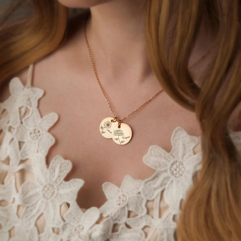 Grandma Necklace - Birth Flower Necklace with Name - Personalized Family Flower Necklace Engraved Name Handmade Gift Grandma Mothers Day