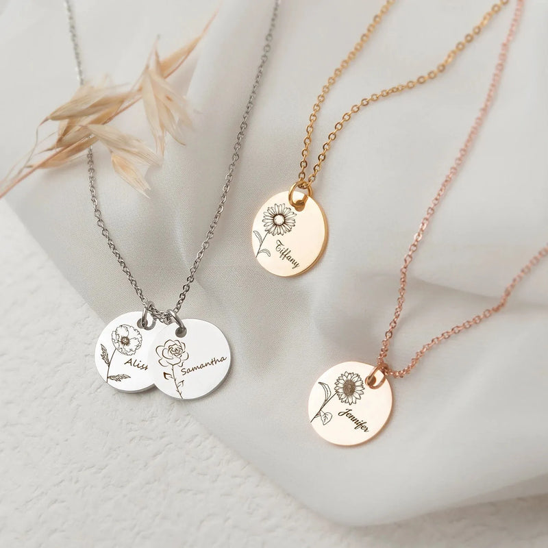 Grandma Necklace - Birth Flower Necklace with Name - Personalized Family Flower Necklace Engraved Name Handmade Gift Grandma Mothers Day