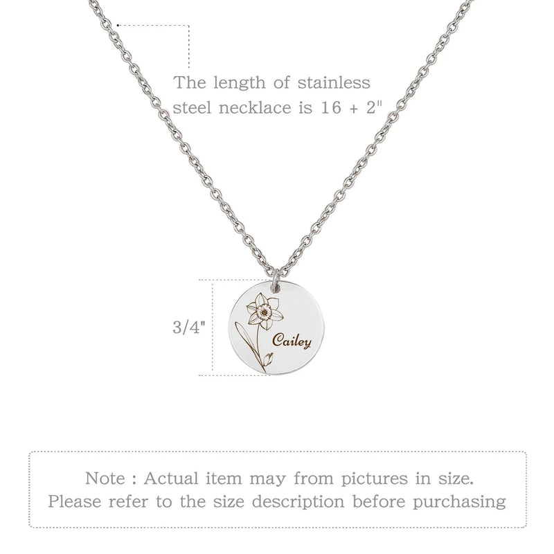 Grandma Necklace - Birth Flower Necklace with Name - Personalized Family Flower Necklace Engraved Name Handmade Gift Grandma Mothers Day